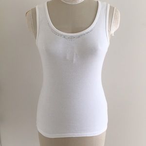 Organic cotton jeweled white tank top large